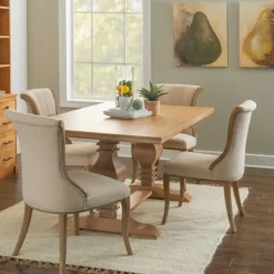 Dining Tables-Kirkland's Home Honey Brown Wood Double Pedestal Dining Table Tan