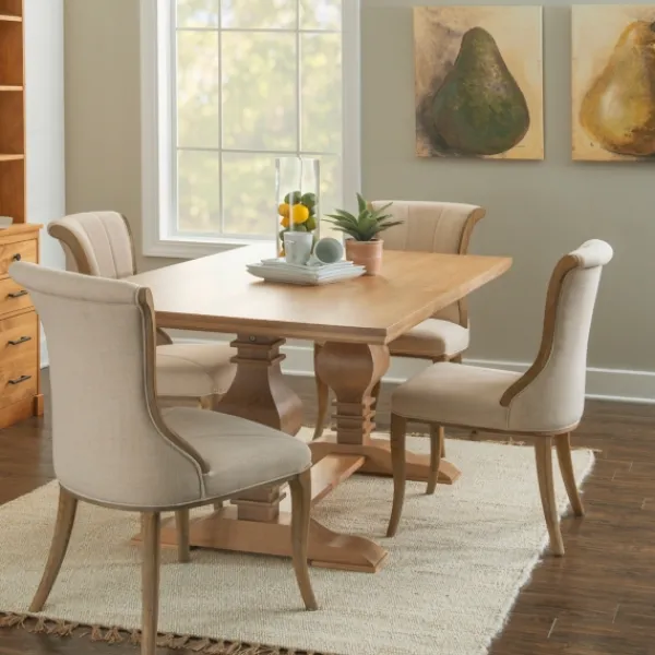 Dining Tables-Kirkland's Home Honey Brown Wood Double Pedestal Dining Table Tan