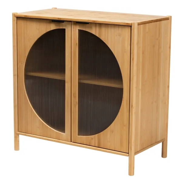 Cabinets & Sideboards-Kirkland's Home Honey Crescent Window 2-Door Cabinet Brown