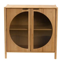 Cabinets & Sideboards-Kirkland's Home Honey Crescent Window 2-Door Cabinet Brown
