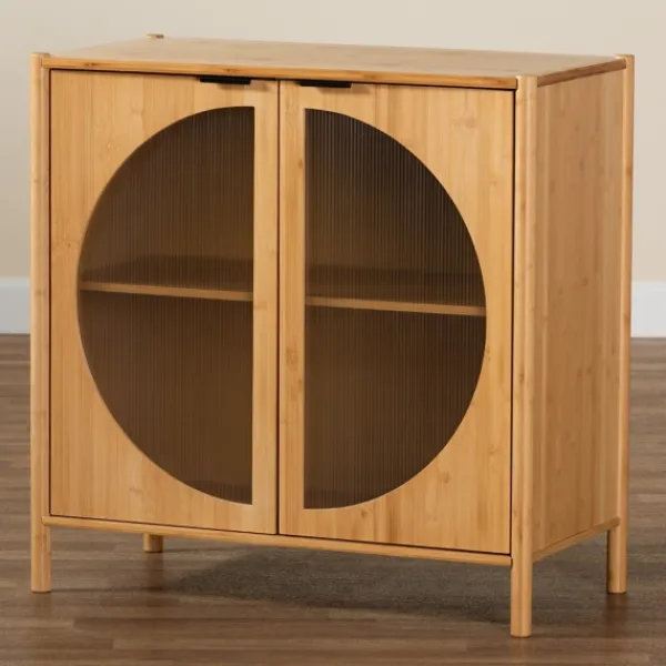 Cabinets & Sideboards-Kirkland's Home Honey Crescent Window 2-Door Cabinet Brown