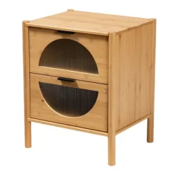 Nightstands-Kirkland's Home Honey Crescent Window 2-Drawer Nightstand Brown