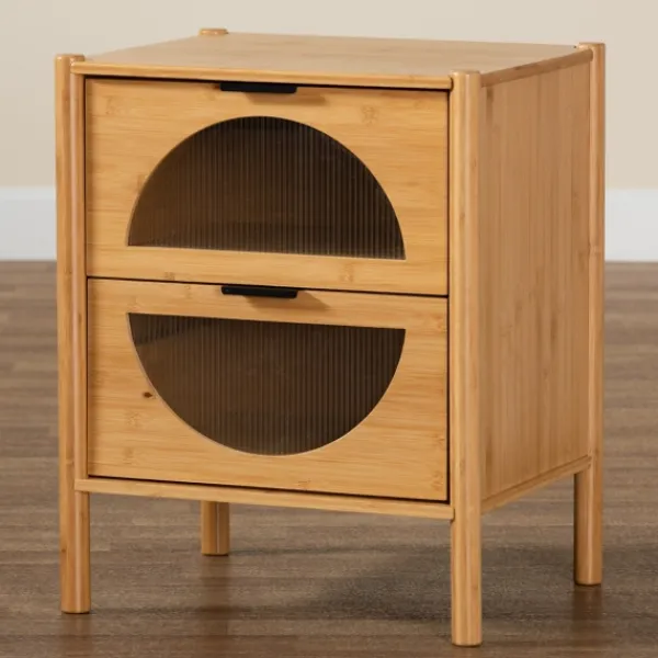 Nightstands-Kirkland's Home Honey Crescent Window 2-Drawer Nightstand Brown