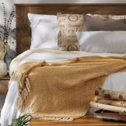 Blankets & Throws-Kirkland's Home Honey Diamond Fringe Throw Gold