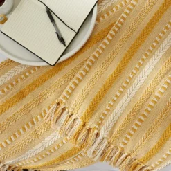 Blankets & Throws-Kirkland's Home Honey Gold Braided Fringe Throw Yellow