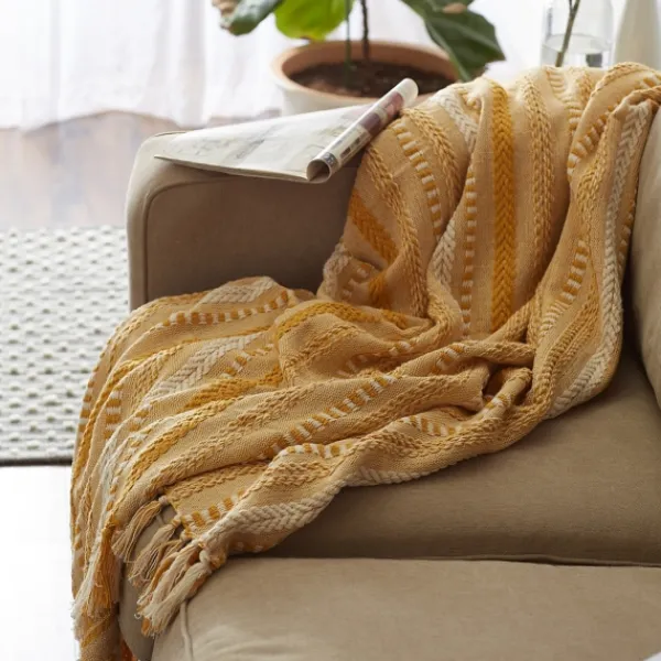 Blankets & Throws-Kirkland's Home Honey Gold Braided Fringe Throw Yellow