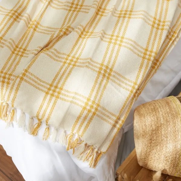 Blankets & Throws-Kirkland's Home Honey Gold Plaid Fringe Throw Yellow
