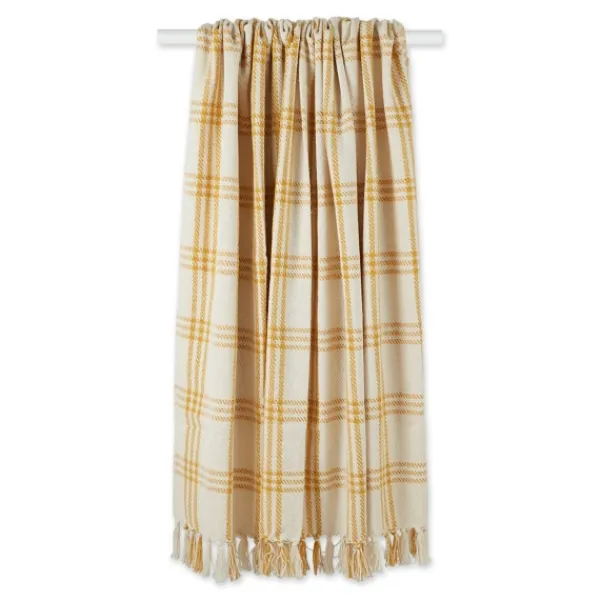 Blankets & Throws-Kirkland's Home Honey Gold Plaid Fringe Throw Yellow