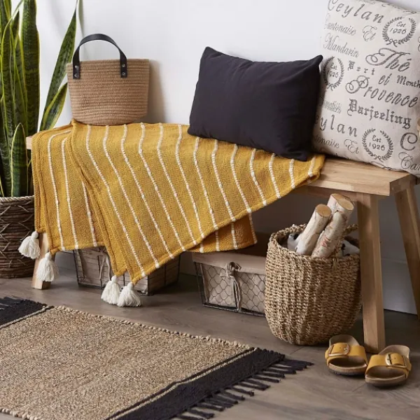 Blankets & Throws-Kirkland's Home Honey Gold Slub Stripe Decorative Throw Yellow