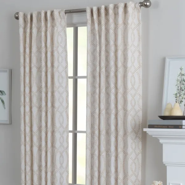 Curtains & Drapes-Kirkland's Home Honey Trellis Woven Single Curtain Panel, 84 In. White/Tan