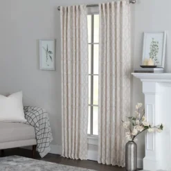 Curtains & Drapes-Kirkland's Home Honey Trellis Woven Single Curtain Panel, 84 In. White/Tan