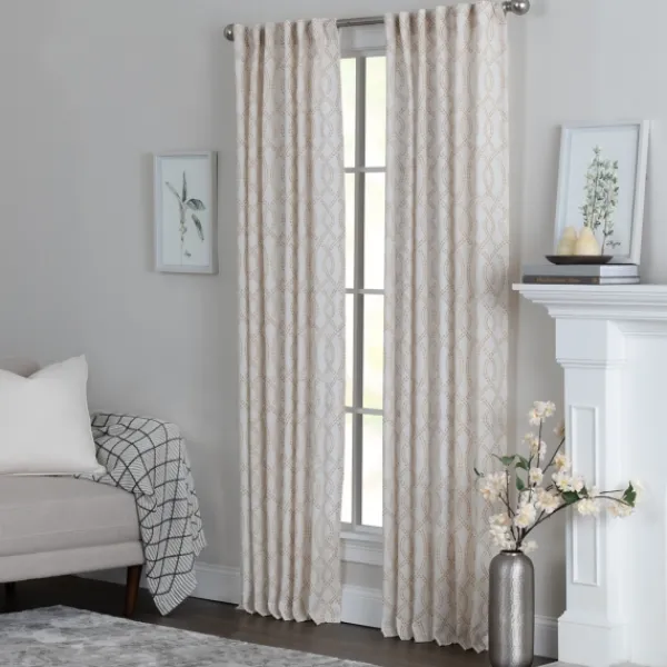 Curtains & Drapes-Kirkland's Home Honey Trellis Woven Single Curtain Panel, 84 In. White/Tan