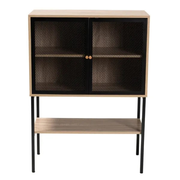 Cabinets & Sideboards-Kirkland's Home Honey Wood And Metal Mesh Cabinet Brown
