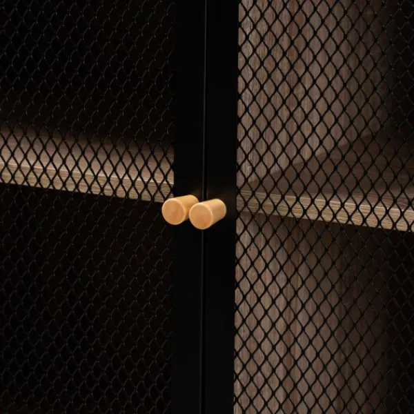 Cabinets & Sideboards-Kirkland's Home Honey Wood And Metal Mesh Cabinet Brown
