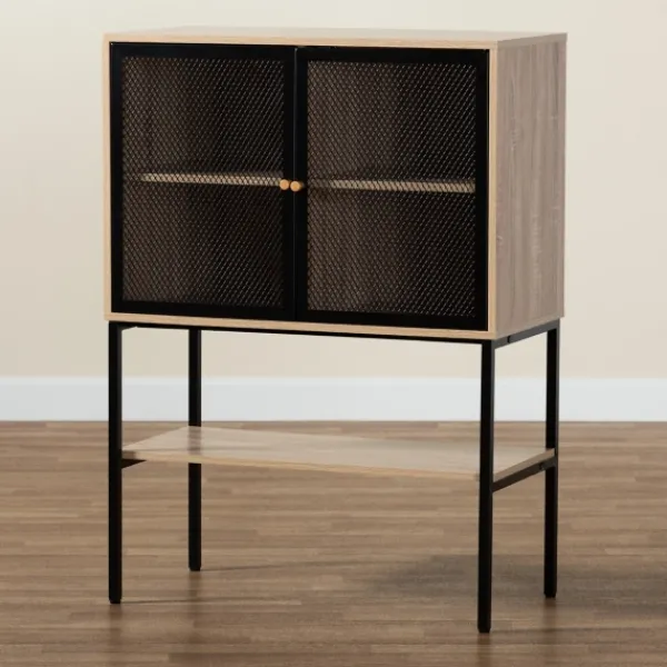 Cabinets & Sideboards-Kirkland's Home Honey Wood And Metal Mesh Cabinet Brown