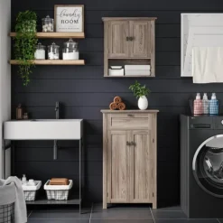 Shelves-Kirkland's Home Honey Woodgrain Wall-Mounted Cabinet Tan