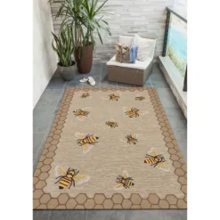 Outdoor Rugs-Kirkland's Home Honeycomb Bees Outdoor Area Rug, 5X7 Brown/Yellow