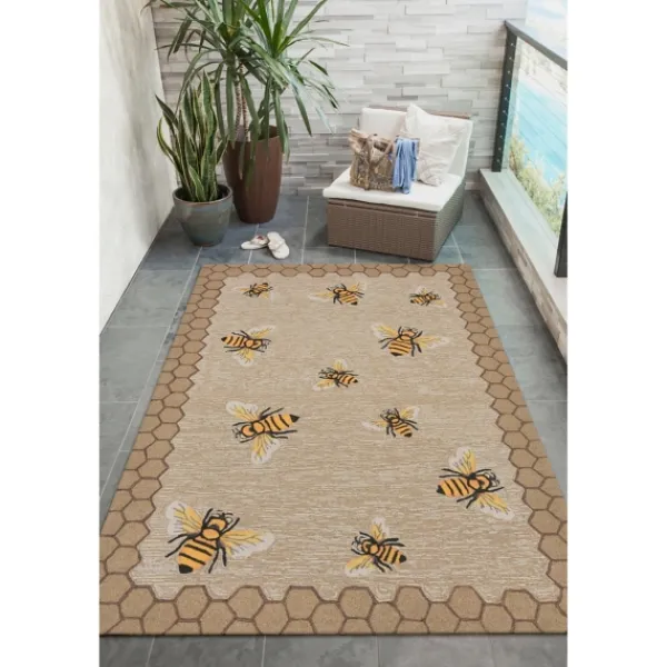 Outdoor Rugs-Kirkland's Home Honeycomb Bees Outdoor Area Rug, 5X7 Brown/Yellow