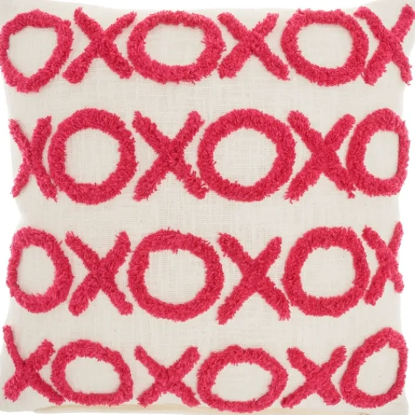 Pillows-Kirkland's Home Hot Pink Tufted Xoxo Pillow Pink/White