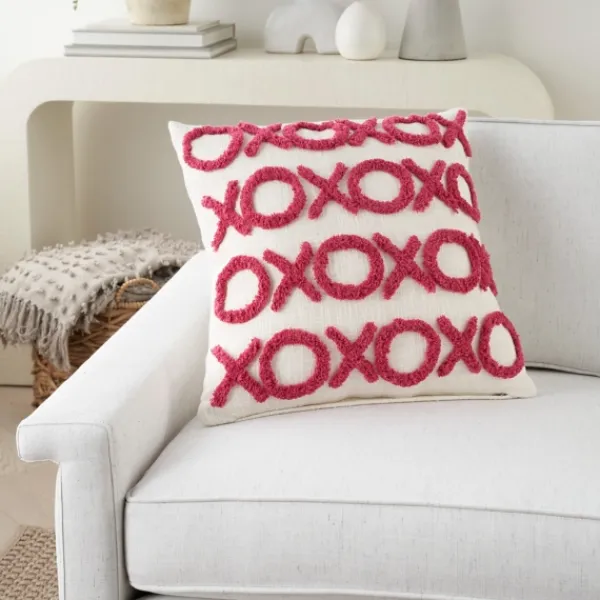 Pillows-Kirkland's Home Hot Pink Tufted Xoxo Pillow Pink/White