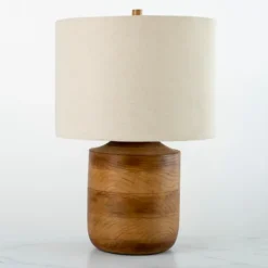 Table Lamps-Kirkland's Home Hudson Brown Wood Table Lamp Ivory
