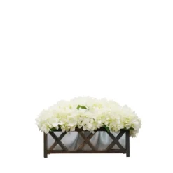 Arrangements & Greenery-Kirkland's Home Hydrangea Arrangement In Lattice Box Planter Ivory/Silver