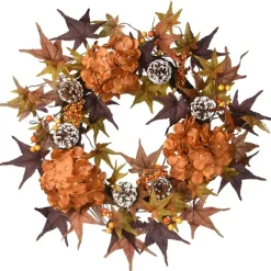 Wreaths-Kirkland's Home Hydrangea Maple Berry Frosted Harvest Wreath Brown/Orange/Green