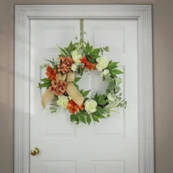 Wreaths-Kirkland's Home Hydrangeas And Roses Harvest Wreath Orange/Green