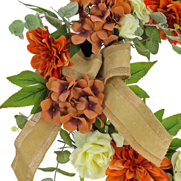 Wreaths-Kirkland's Home Hydrangeas And Roses Harvest Wreath Orange/Green