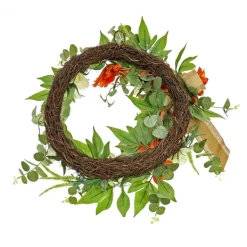 Wreaths-Kirkland's Home Hydrangeas And Roses Harvest Wreath Orange/Green