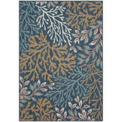 Outdoor Rugs-Kirkland's Home Ikat Coral Sea Blue Outdoor Area Rug, 5X7 White/Yellow/Blue