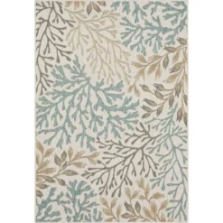 Outdoor Rugs-Kirkland's Home Ikat Coral White Sand Outdoor Area Rug, 5X7 White/Tan/Blue