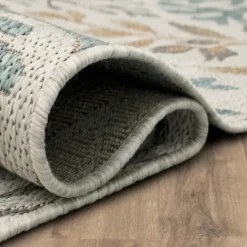 Outdoor Rugs-Kirkland's Home Ikat Coral White Sand Outdoor Area Rug, 5X7 White/Tan/Blue
