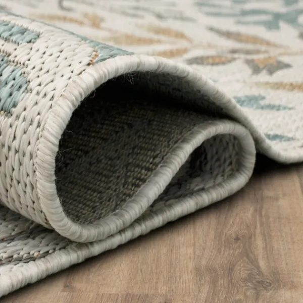 Outdoor Rugs-Kirkland's Home Ikat Coral White Sand Outdoor Area Rug, 5X7 White/Tan/Blue
