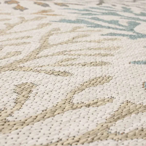 Outdoor Rugs-Kirkland's Home Ikat Coral White Sand Outdoor Area Rug, 5X7 White/Tan/Blue