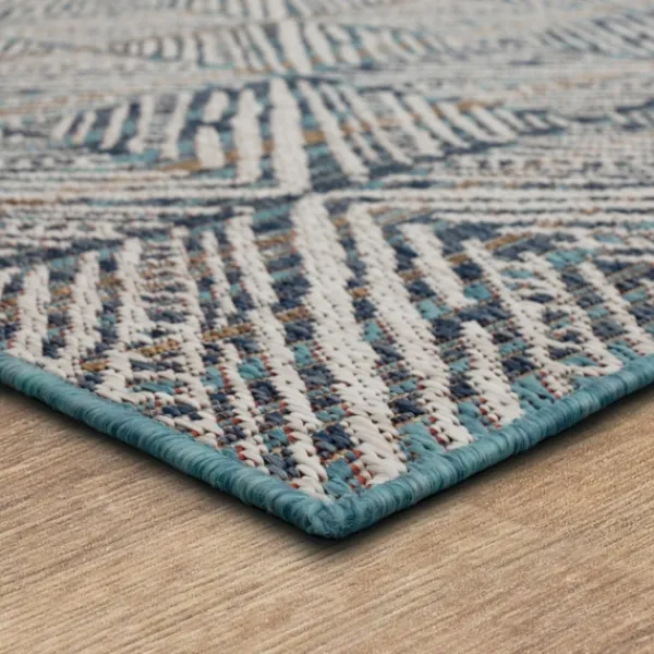 Outdoor Rugs-Kirkland's Home Ikat Diamond Indigo Outdoor Area Rug, 5X7 Blue/White/Tan