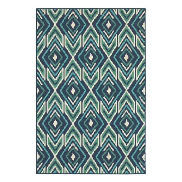 Outdoor Rugs-Kirkland's Home Ikat Diamonds Jenn Outdoor Rug, 6X9 Blue/Green