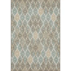 Outdoor Rugs-Kirkland's Home Ikat Scrolling Brown Outdoor Area Rug, 5X7 Brown/Blue/Gray