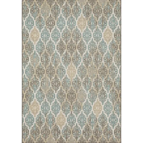 Outdoor Rugs-Kirkland's Home Ikat Scrolling Brown Outdoor Area Rug, 5X7 Brown/Blue/Gray