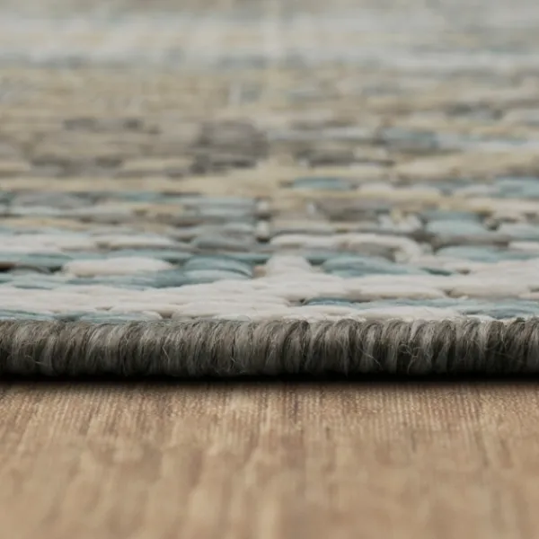 Outdoor Rugs-Kirkland's Home Ikat Scrolling Brown Outdoor Area Rug, 5X7 Brown/Blue/Gray