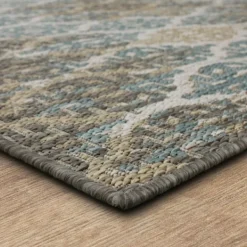 Outdoor Rugs-Kirkland's Home Ikat Scrolling Brown Outdoor Area Rug, 5X7 Brown/Blue/Gray