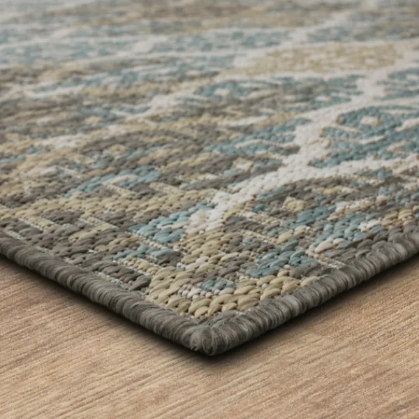 Outdoor Rugs-Kirkland's Home Ikat Scrolling Brown Outdoor Area Rug, 5X7 Brown/Blue/Gray