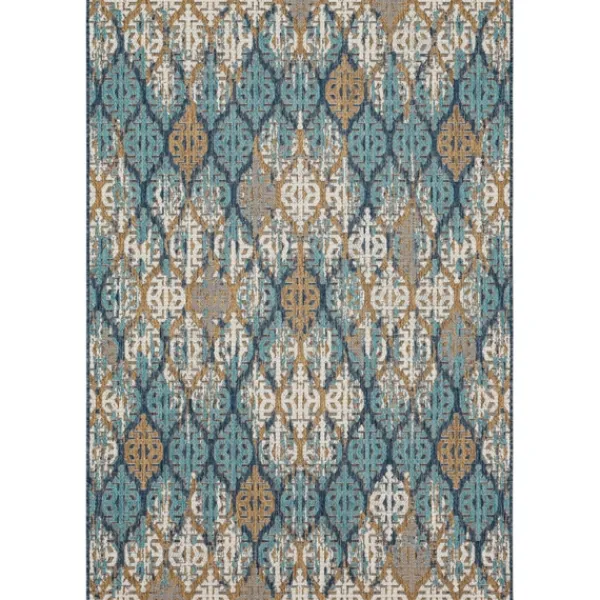 Outdoor Rugs-Kirkland's Home Ikat Scrolling Indigo Outdoor Area Rug, 5X7 White/Blue/Yellow