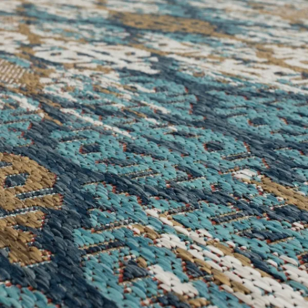 Outdoor Rugs-Kirkland's Home Ikat Scrolling Indigo Outdoor Area Rug, 5X7 White/Blue/Yellow