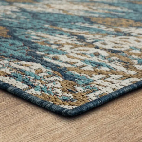 Outdoor Rugs-Kirkland's Home Ikat Scrolling Indigo Outdoor Area Rug, 5X7 White/Blue/Yellow
