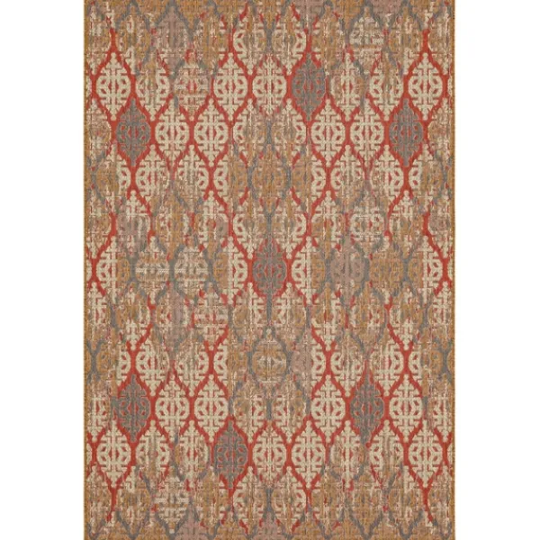 Outdoor Rugs-Kirkland's Home Ikat Scrolling Sunset Outdoor Area Rug, 5X7 Red/Gray/Yellow