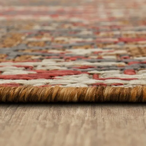 Outdoor Rugs-Kirkland's Home Ikat Scrolling Sunset Outdoor Area Rug, 5X7 Red/Gray/Yellow