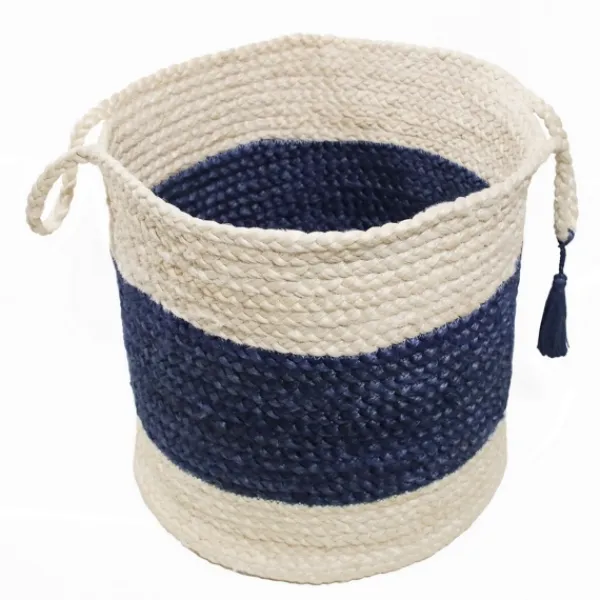 Baskets & Boxes-Kirkland's Home Indigo Bold Striped Jute Basket, 17 In. Blue/Ivory
