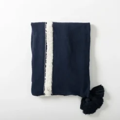 Blankets & Throws-Kirkland's Home Indigo Throw Blanket With Tufted White Stripes Blue