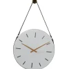 Clocks-Kirkland's Home Industrial Leather Strap Hanging Wall Clock White